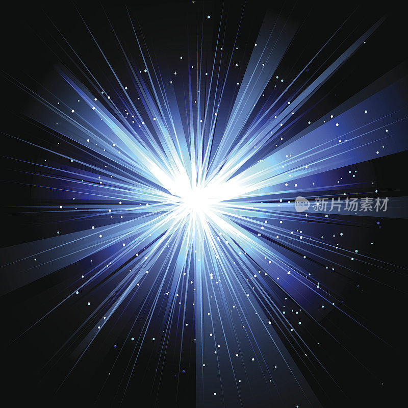Star with rays white blue in space isolated and effect tunnel spiral galaxies, nebulae, cosmos on black background vector